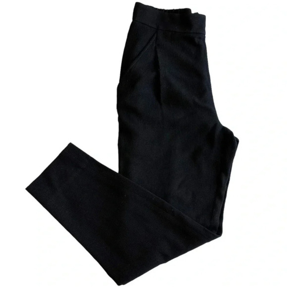 Vince Tapered Trousers S Black Wool Blend Textured Waffle Knit High Rise Pants